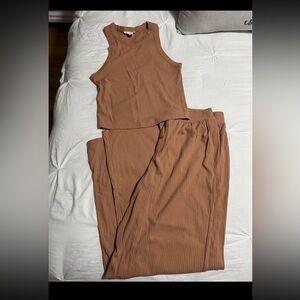 Open Edit Ribbed Wide-Leg Pants & Tank Set